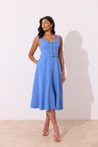SAFFIRA BELTED FULL SKIRT MIDI DRESS - CORNFLOWER BLUE