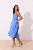 SAFFIRA BELTED FULL SKIRT MIDI DRESS - CORNFLOWER BLUE