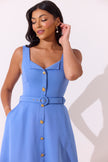 SAFFIRA BELTED FULL SKIRT MIDI DRESS - CORNFLOWER BLUE