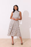 MILLY PLEAT SKIRT POLKA DOT MIDI DRESS - IVORY BLACK