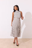 MILLY PLEAT SKIRT POLKA DOT MIDI DRESS - IVORY BLACK