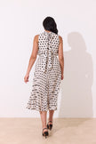 MILLY PLEAT SKIRT POLKA DOT MIDI DRESS - IVORY BLACK