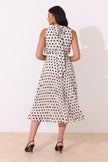 MILLY PLEAT SKIRT POLKA DOT MIDI DRESS - IVORY BLACK