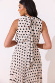 MILLY PLEAT SKIRT POLKA DOT MIDI DRESS - IVORY BLACK
