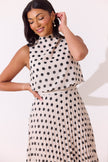 MILLY PLEAT SKIRT POLKA DOT MIDI DRESS - IVORY BLACK