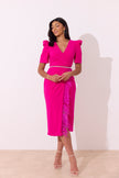 VIVIENNE PUFF SLEEVE FEATHER DRESS - HOT PINK
