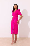 VIVIENNE PUFF SLEEVE FEATHER DRESS - HOT PINK
