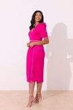 VIVIENNE PUFF SLEEVE FEATHER DRESS - HOT PINK
