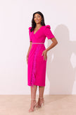 VIVIENNE PUFF SLEEVE FEATHER DRESS - HOT PINK