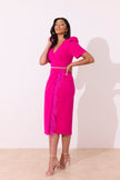 VIVIENNE PUFF SLEEVE FEATHER DRESS - HOT PINK