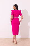 VIVIENNE PUFF SLEEVE FEATHER DRESS - HOT PINK