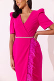 VIVIENNE PUFF SLEEVE FEATHER DRESS - HOT PINK