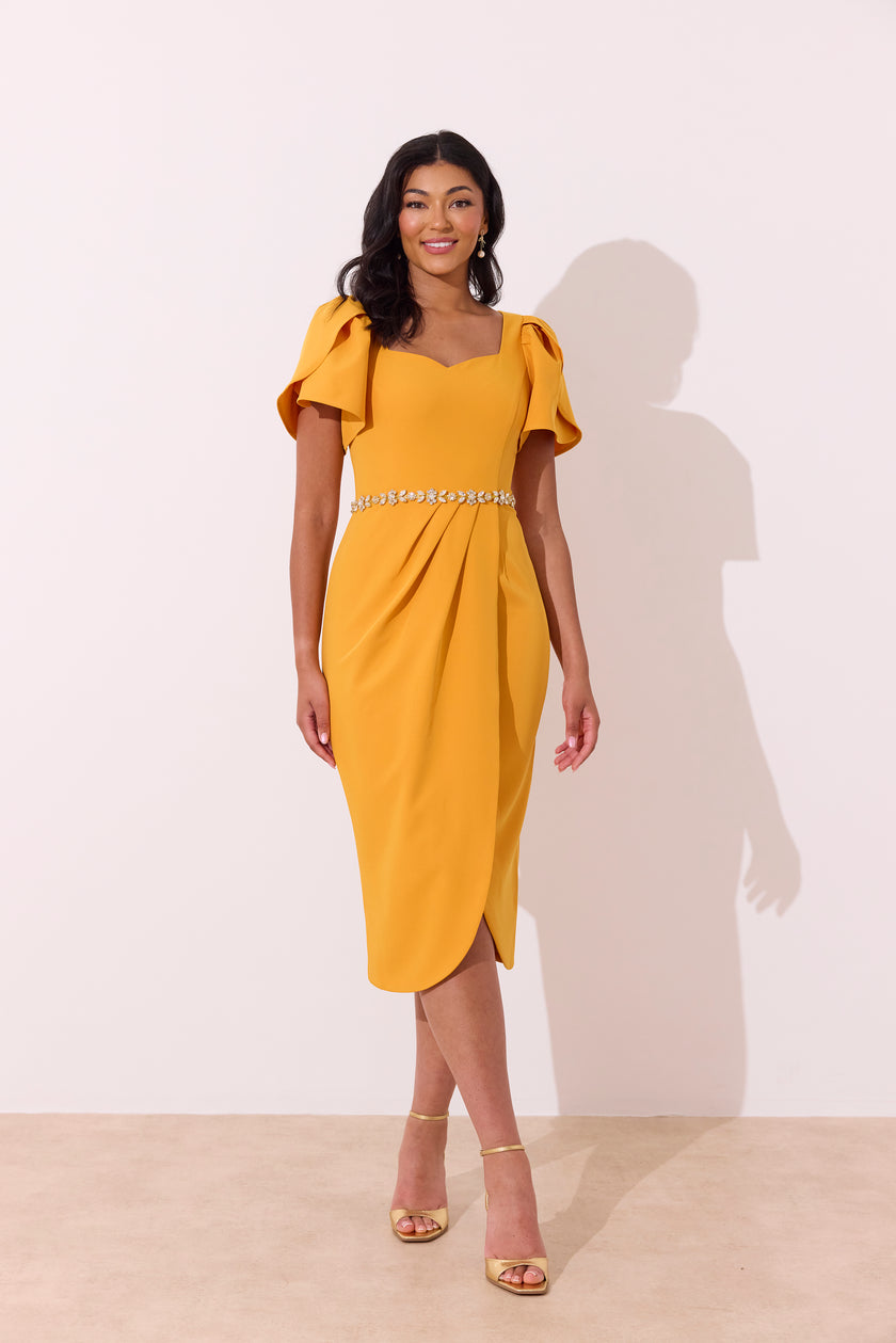 SOLANA EMBELLISHED WAIST TULIP SKIRT MIDI - SUNSHINE ORANGE