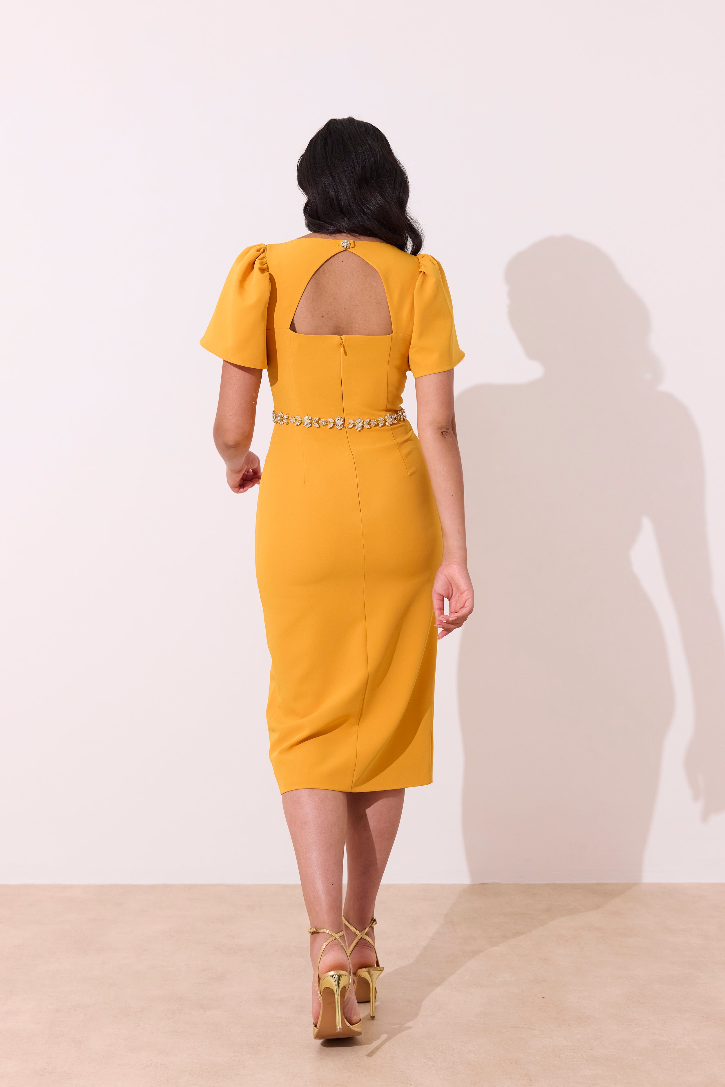 SOLANA EMBELLISHED WAIST TULIP SKIRT MIDI - SUNSHINE ORANGE