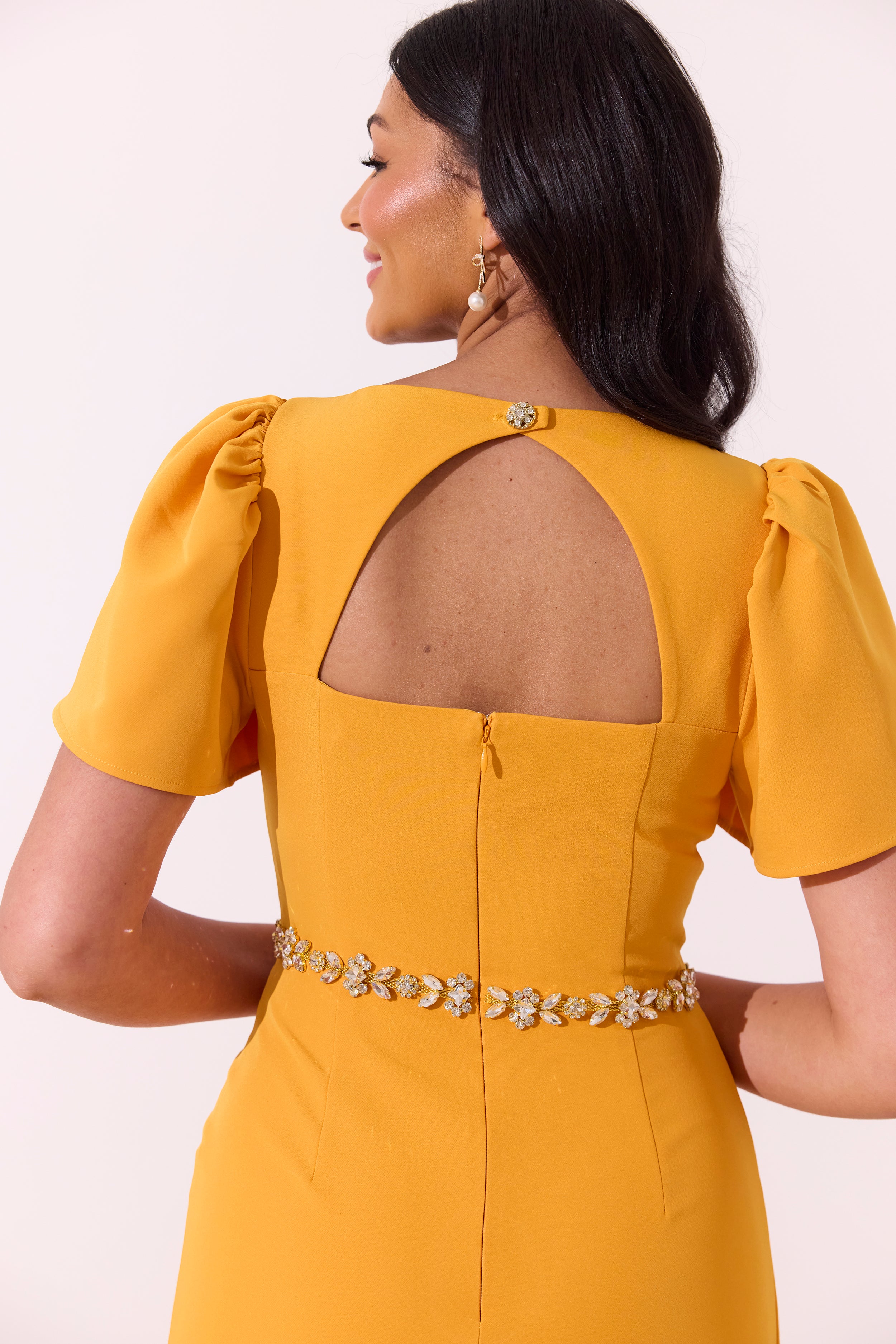 SOLANA EMBELLISHED WAIST TULIP SKIRT MIDI - SUNSHINE ORANGE