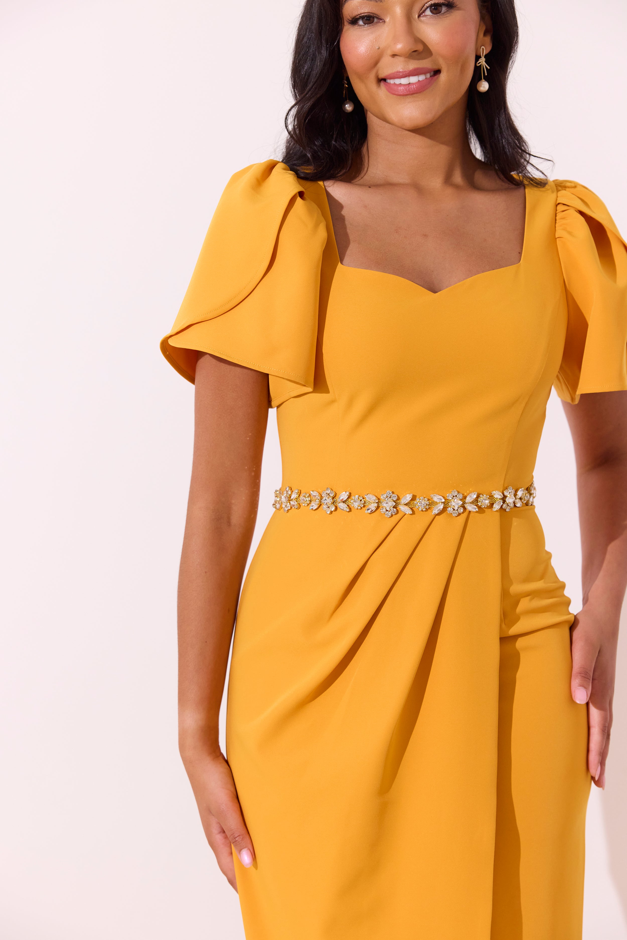 SOLANA EMBELLISHED WAIST TULIP SKIRT MIDI - SUNSHINE ORANGE