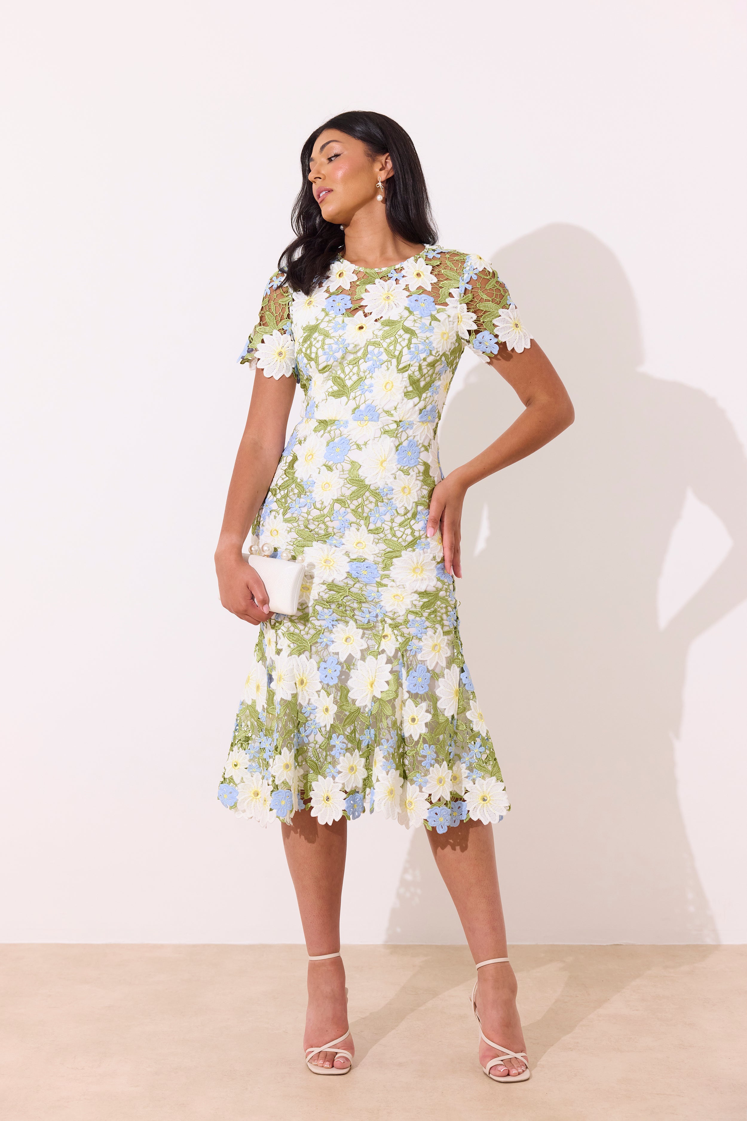 HELENA LACE FISHTAIL SWEETHEART MIDI - BLUE