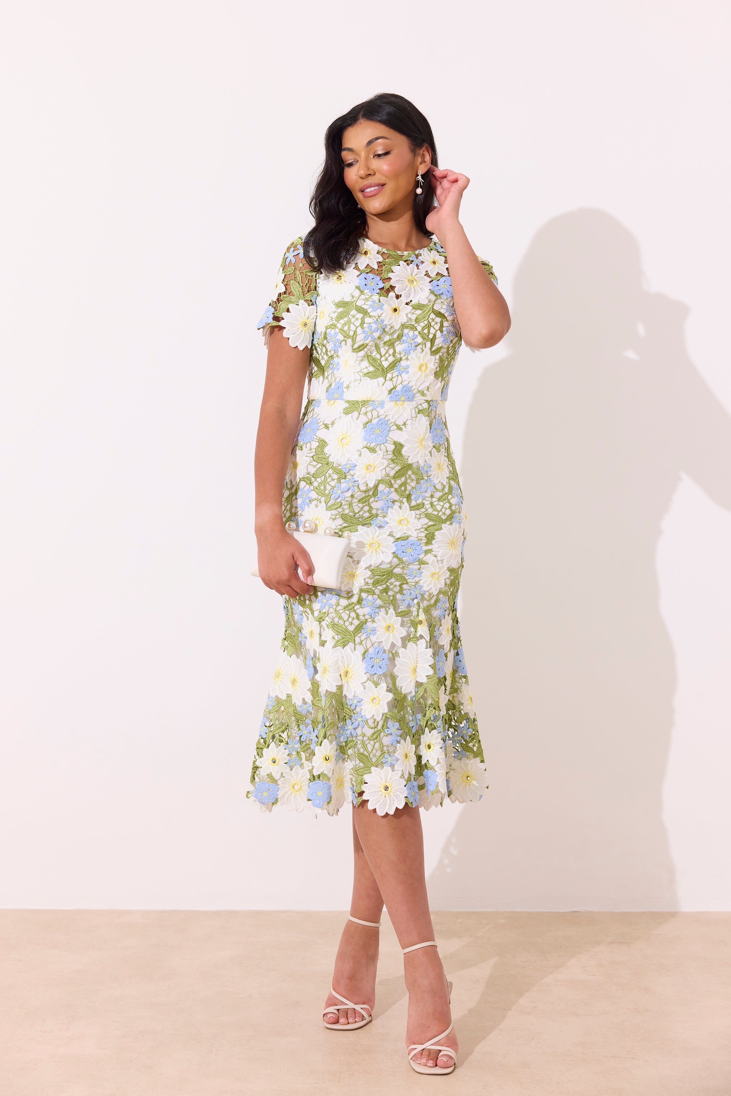 HELENA LACE FISHTAIL SWEETHEART MIDI - BLUE