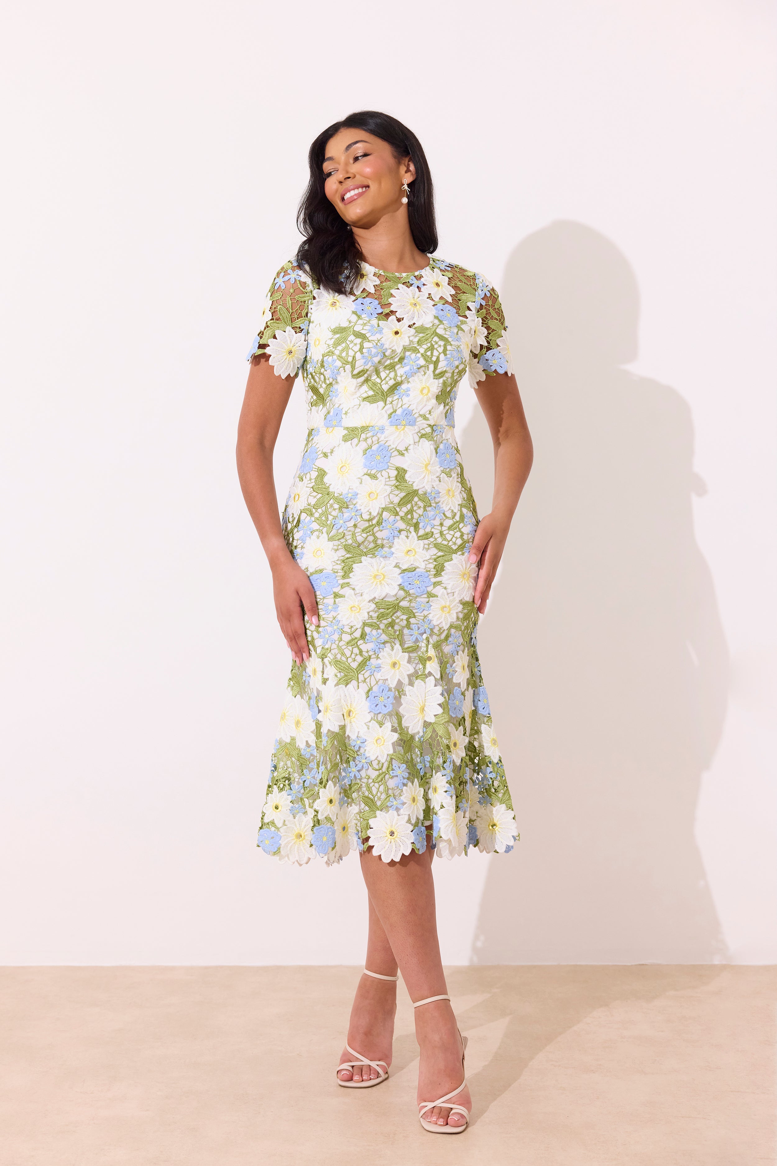 HELENA LACE FISHTAIL SWEETHEART MIDI - BLUE