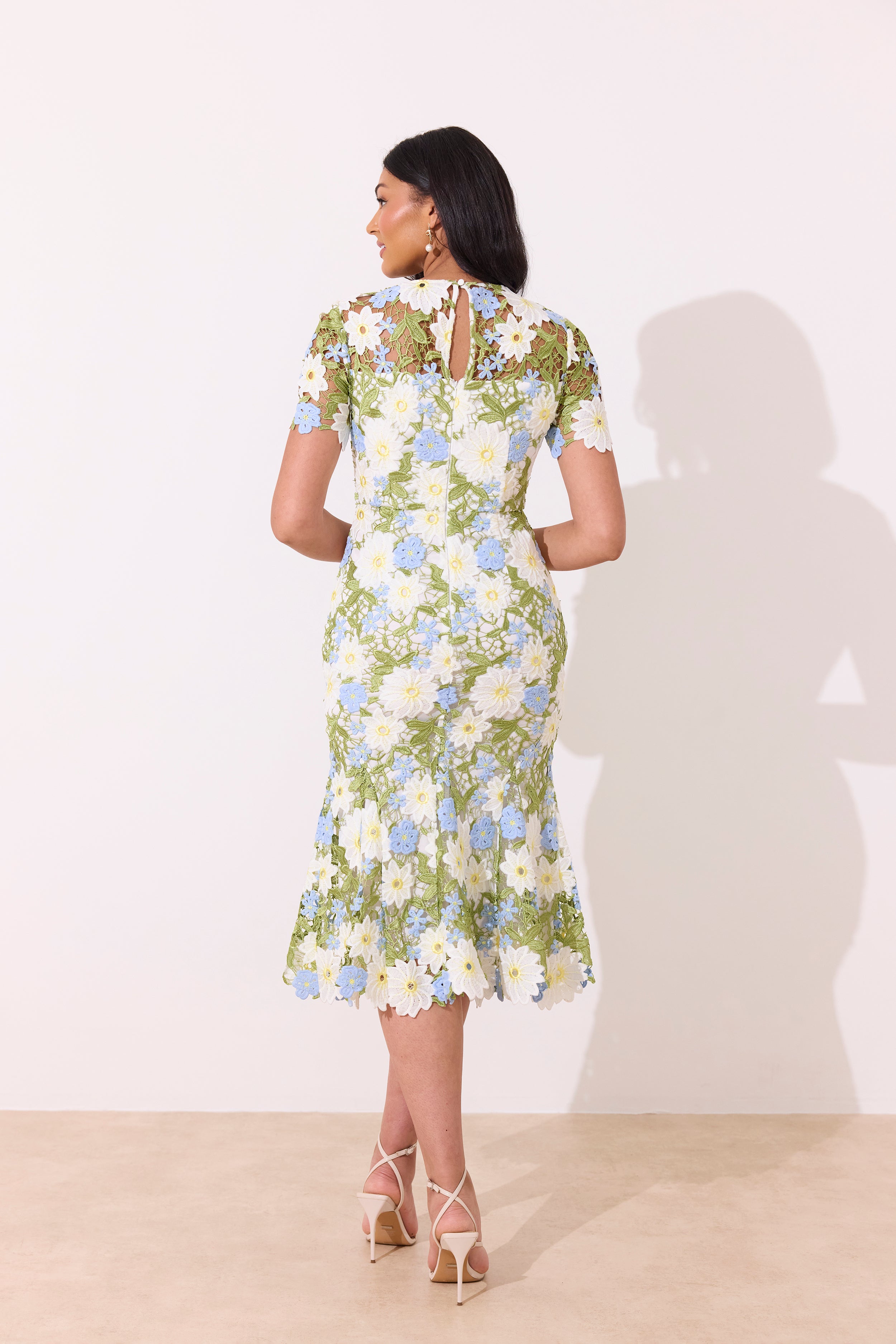 HELENA LACE FISHTAIL SWEETHEART MIDI - BLUE