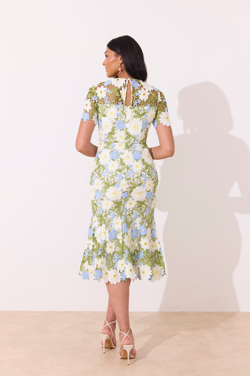 HELENA LACE FISHTAIL SWEETHEART MIDI - BLUE