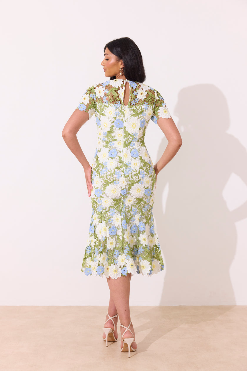 HELENA LACE FISHTAIL SWEETHEART MIDI - BLUE