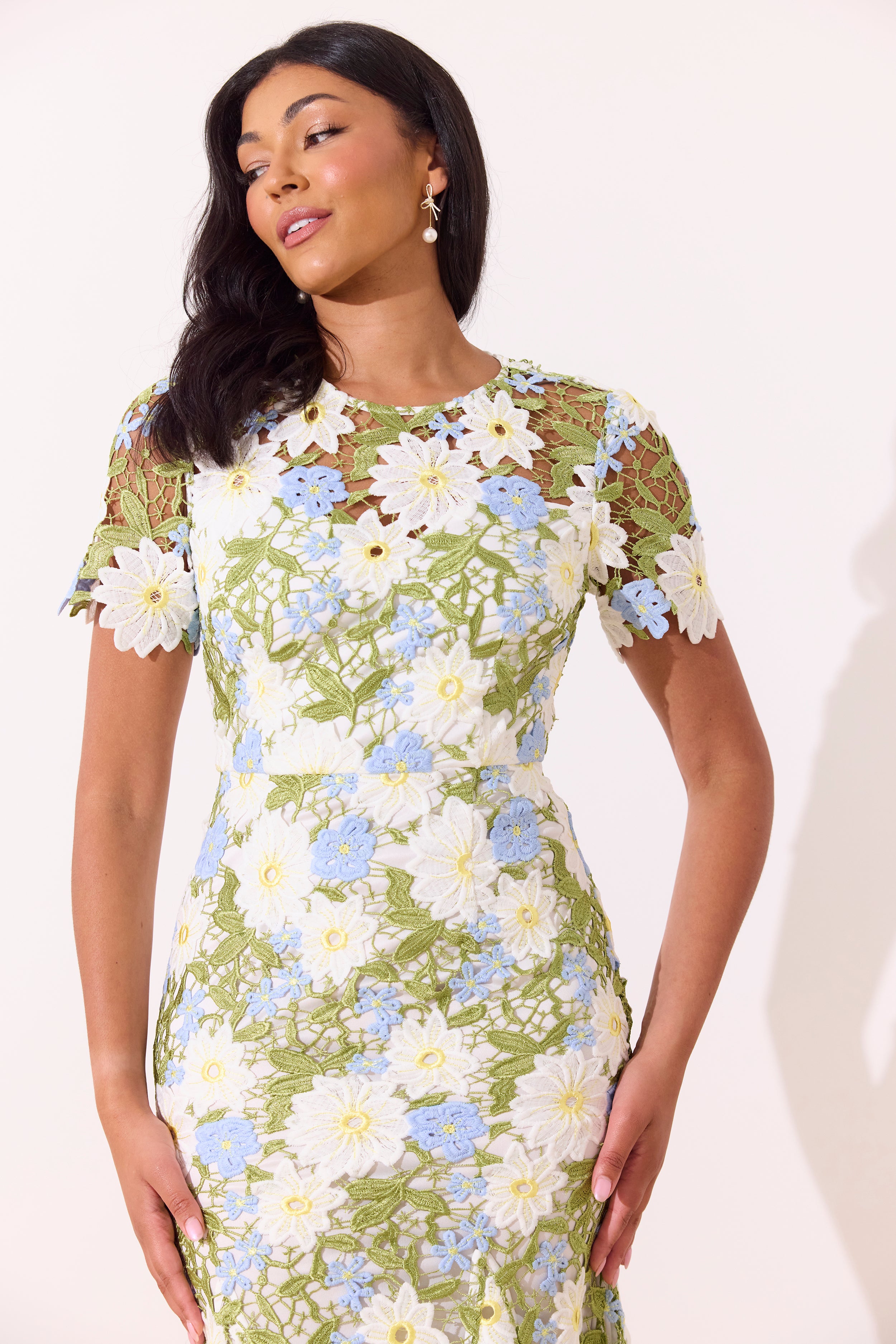 HELENA LACE FISHTAIL SWEETHEART MIDI - BLUE