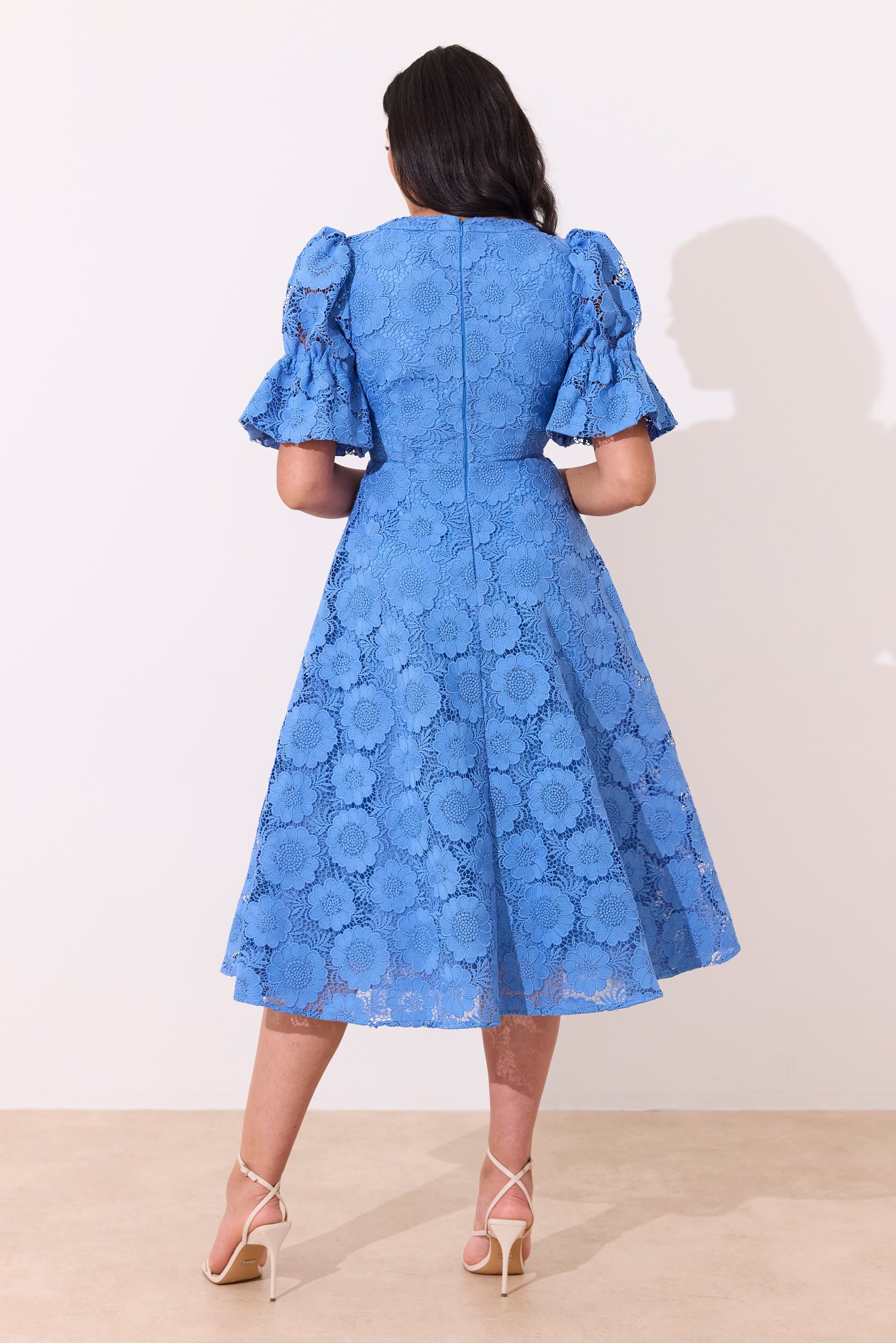 CALLIE CROCHET LACE MIDI DRESS - CORNFLOWER BLUE