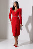 VIVIENNE FEATHER TRIM PUFF SLEEVE DRESS - RED