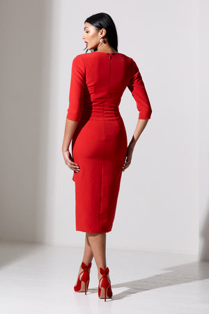 FLORENCE PEARL FRILL FRONT MIDI - RED