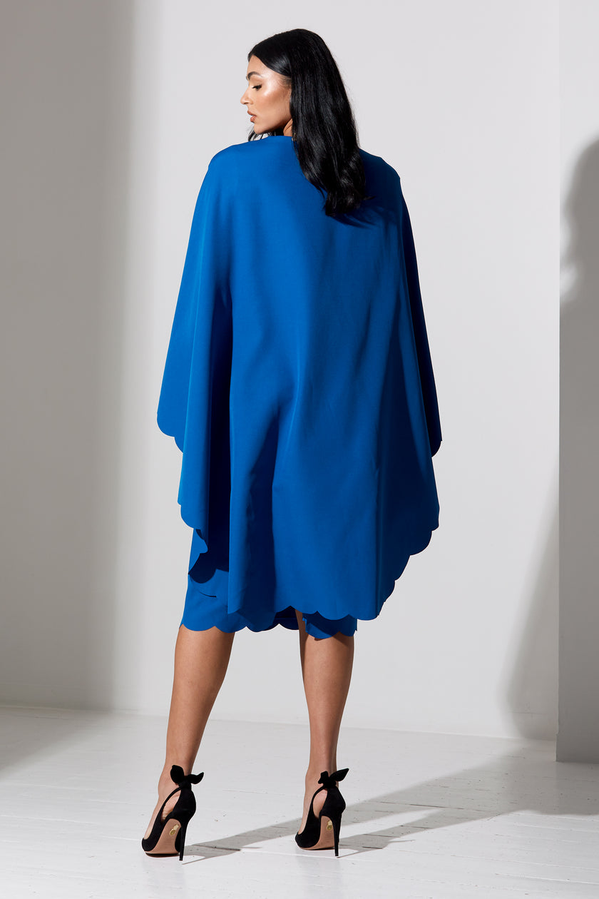 SOPHIA SCALLOP EDGE CAPE MIDI DRESS - COBALT BLUE