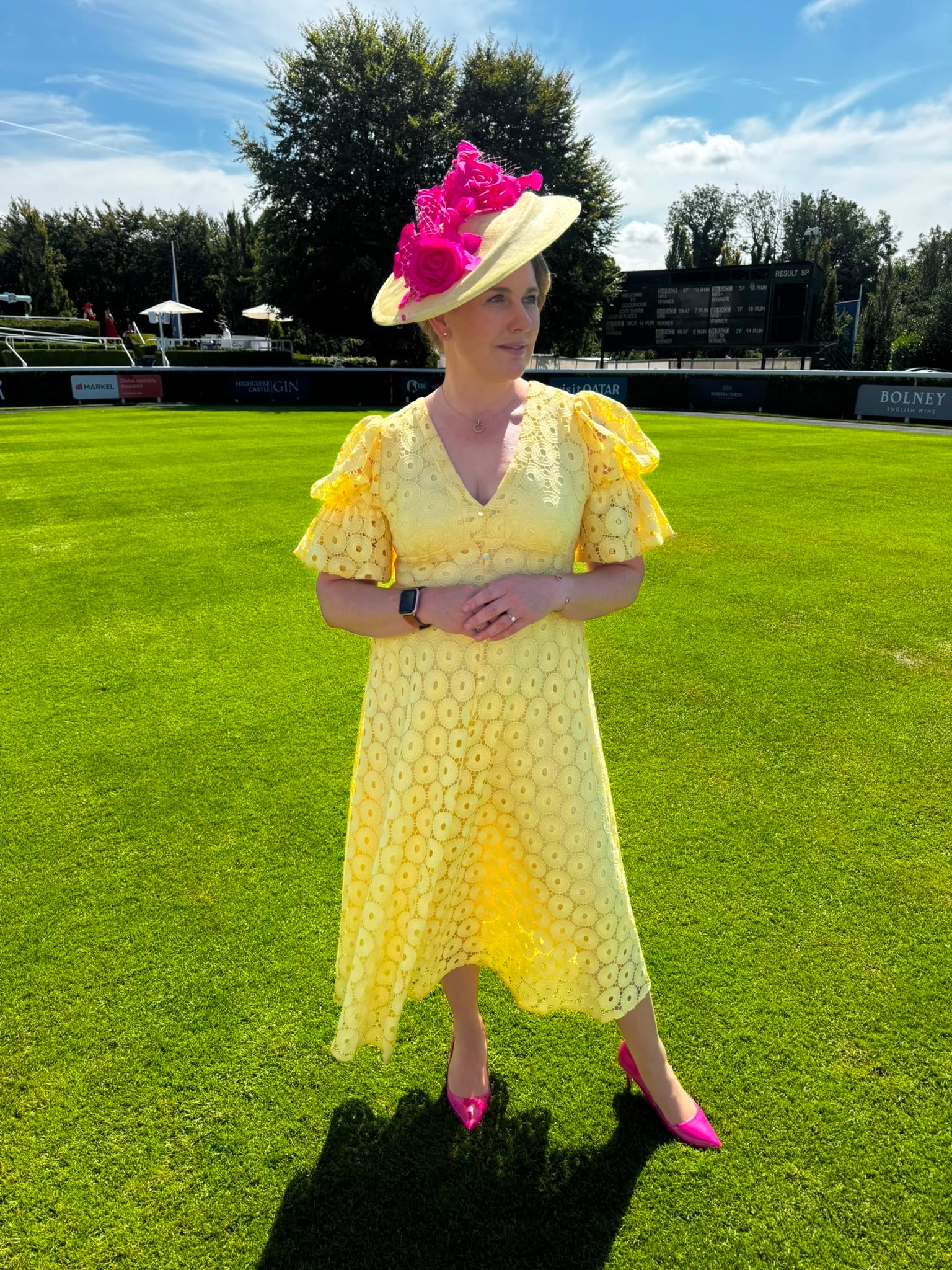 CALLIE LACE PUFF SLEEVE MIDI DRESS WTH BOW BACK - LEMON YELLOW