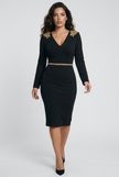 ASTERIA EMBELLISHED SHOULDER COWL BACK MIDI - BLACK