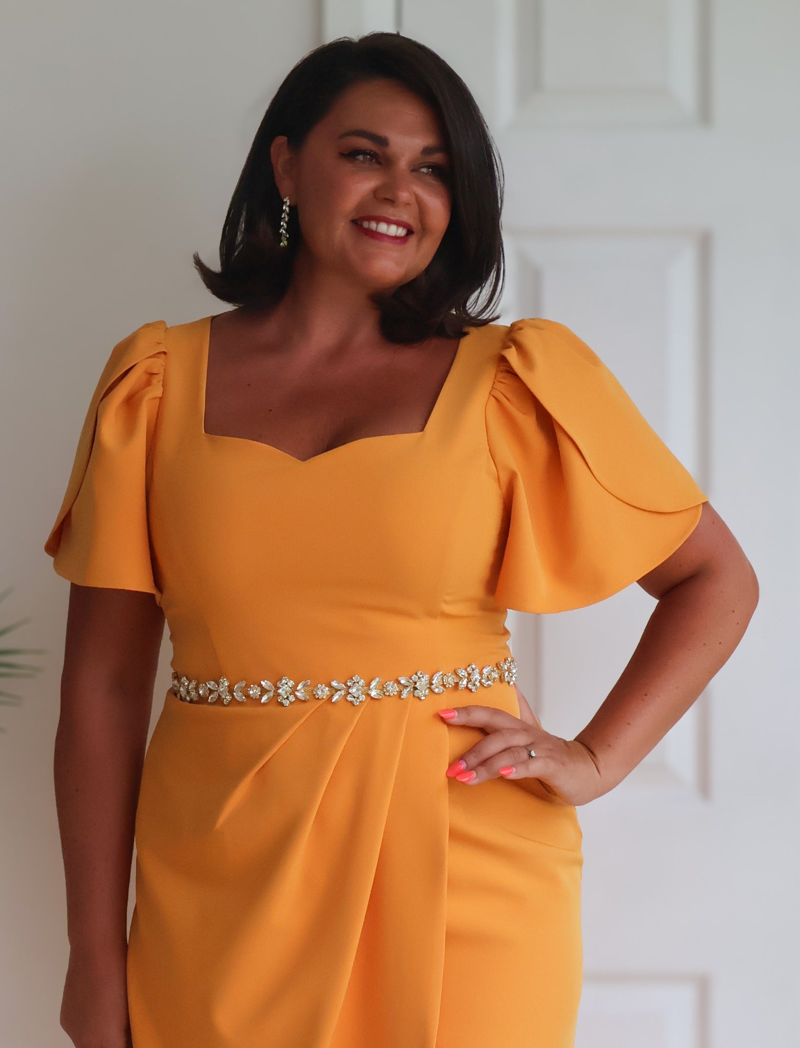 SOLANA EMBELLISHED WAIST TULIP SKIRT MIDI - SUNSHINE ORANGE