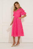 CALLIE CROCHET LACE MIDI DRESS WITH BOW BACK - FUSCIA PINK