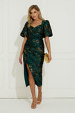 **PRE ORDER** CAMELLIA SWEETHEART METALLIC RUCHE MIDI - GREEN GOLD