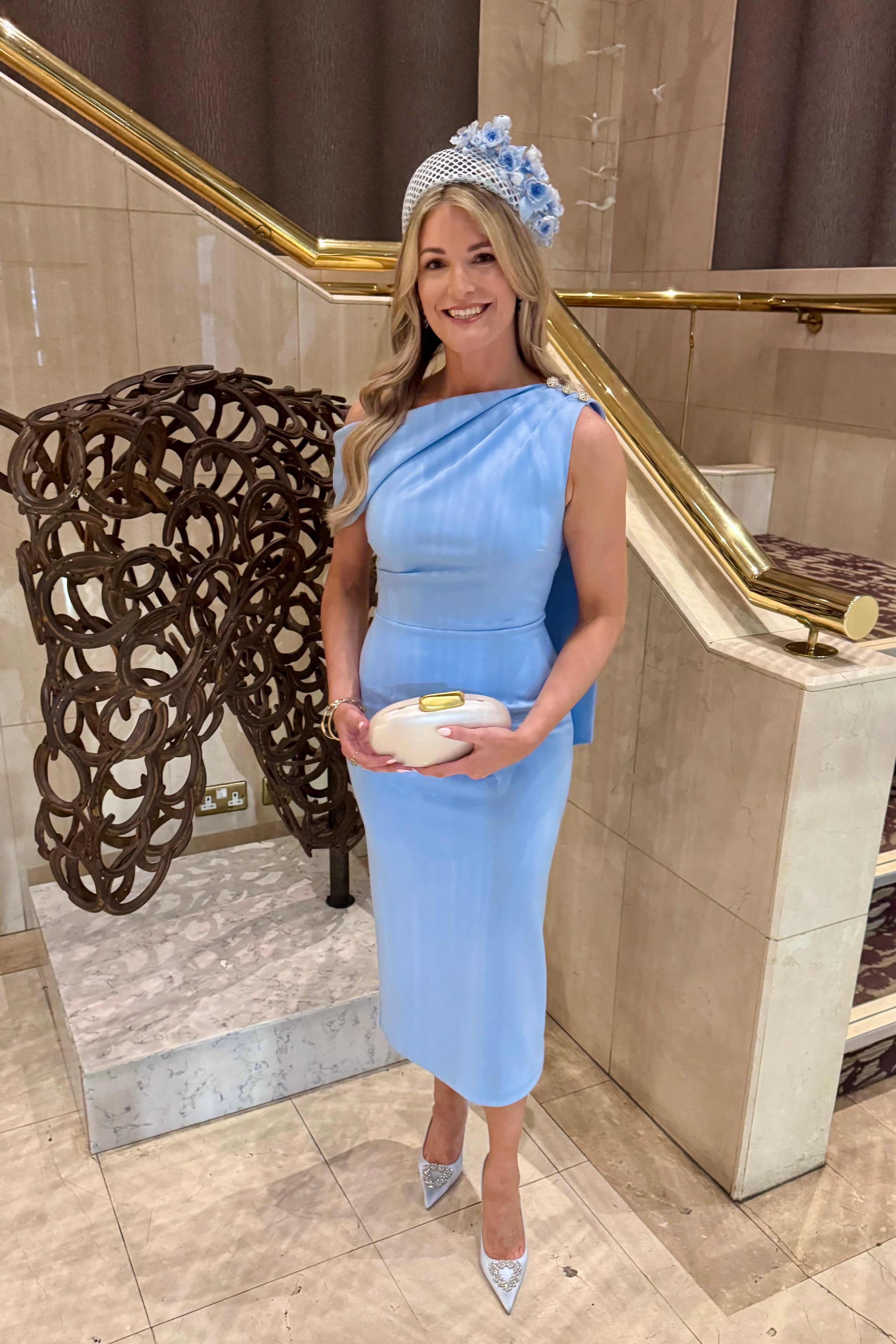 ELENI DRAPE MIDI DRESS - PALE BLUE