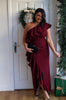 BEAU FRILL 1 SHOULDER DRESS - OXBLOOD
