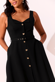 SAFFIRA BELTED FULL SKIRT MIDI DRESS - BLACK