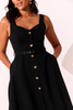 SAFFIRA BELTED FULL SKIRT MIDI DRESS - BLACK