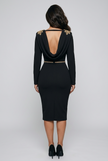 ASTERIA EMBELLISHED SHOULDER COWL BACK MIDI - BLACK