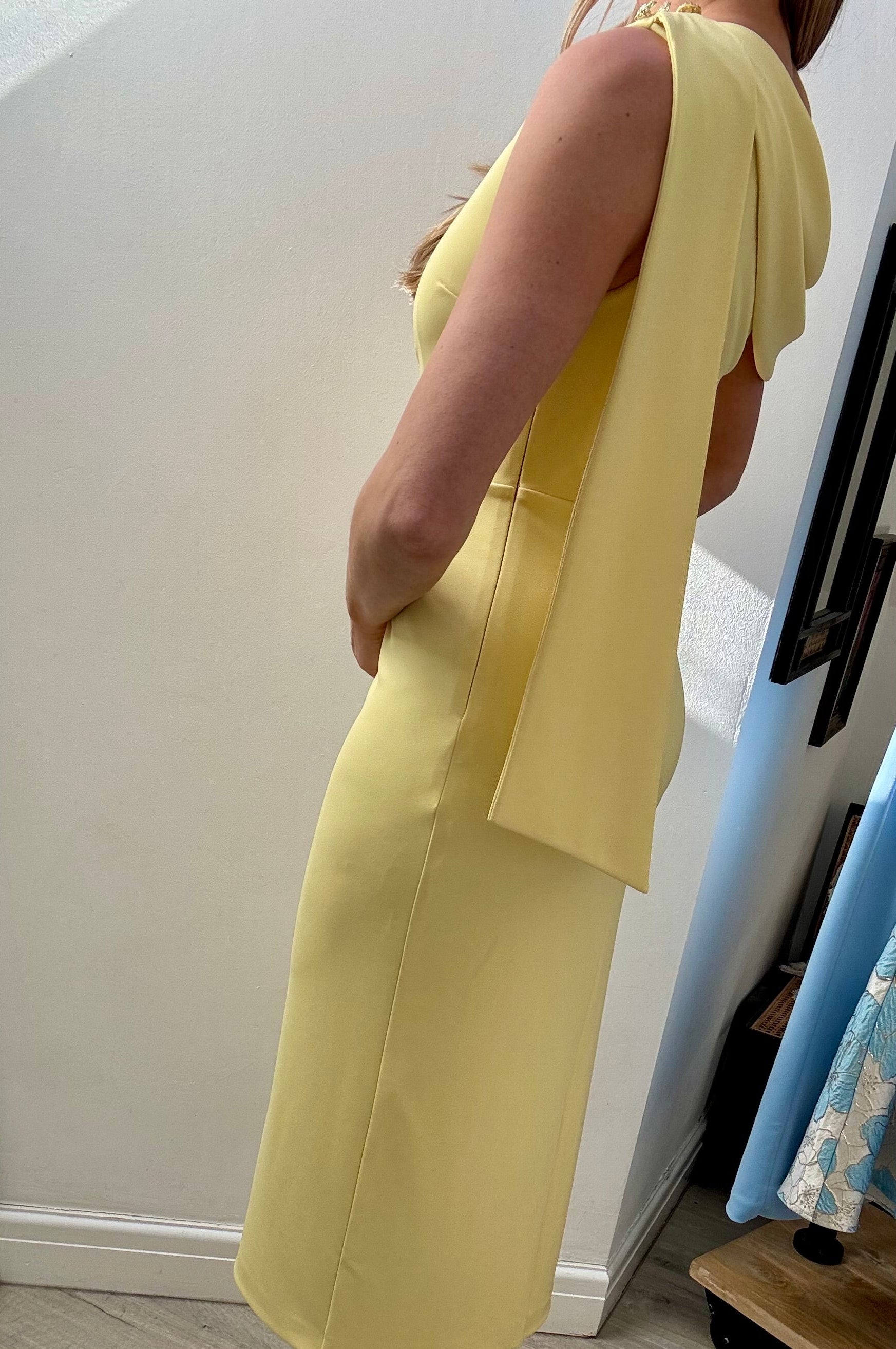 ELENI DRAPE MIDI DRESS - LEMON YELLOW