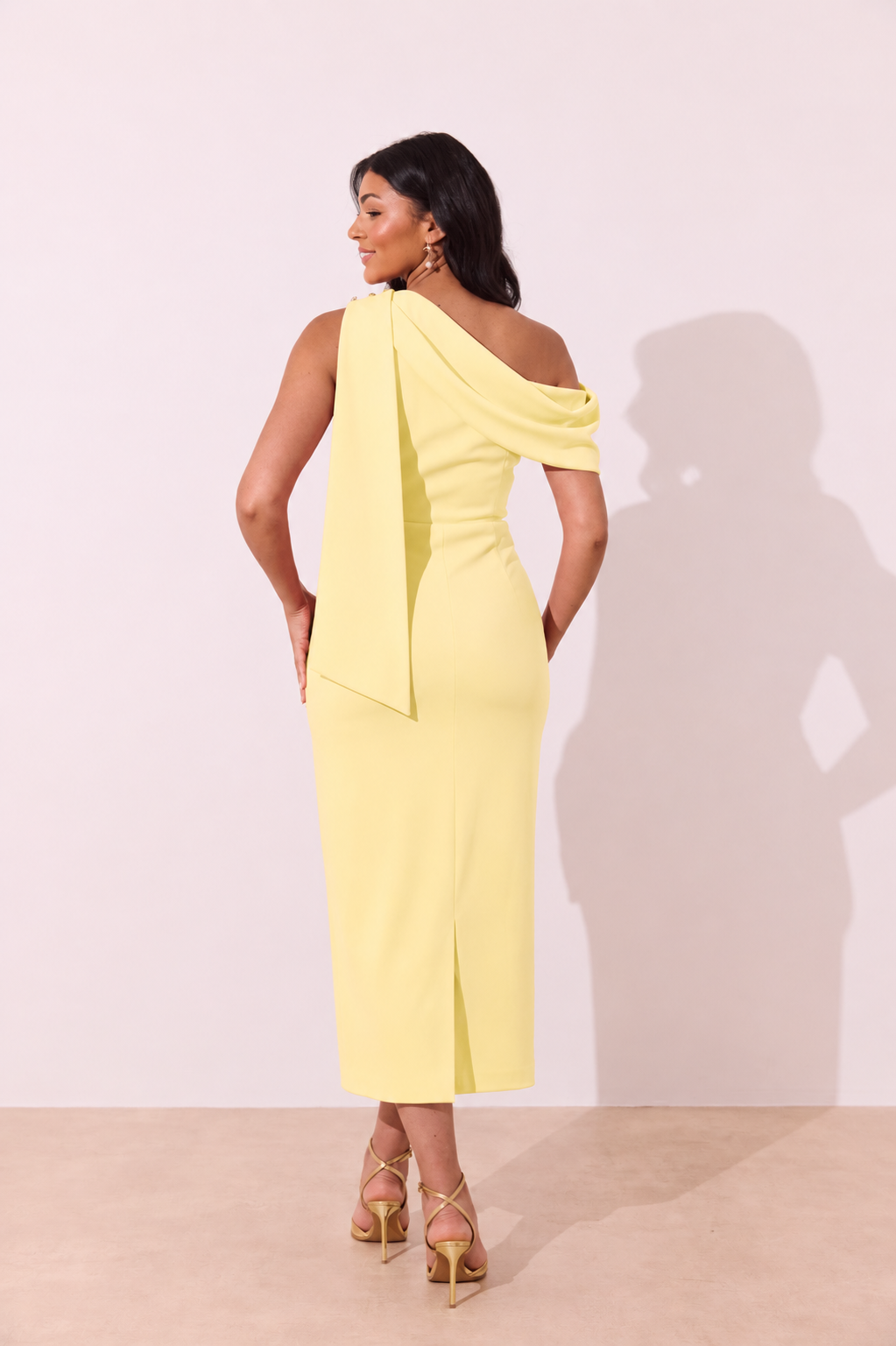 ELENI DRAPE MIDI DRESS - LEMON YELLOW