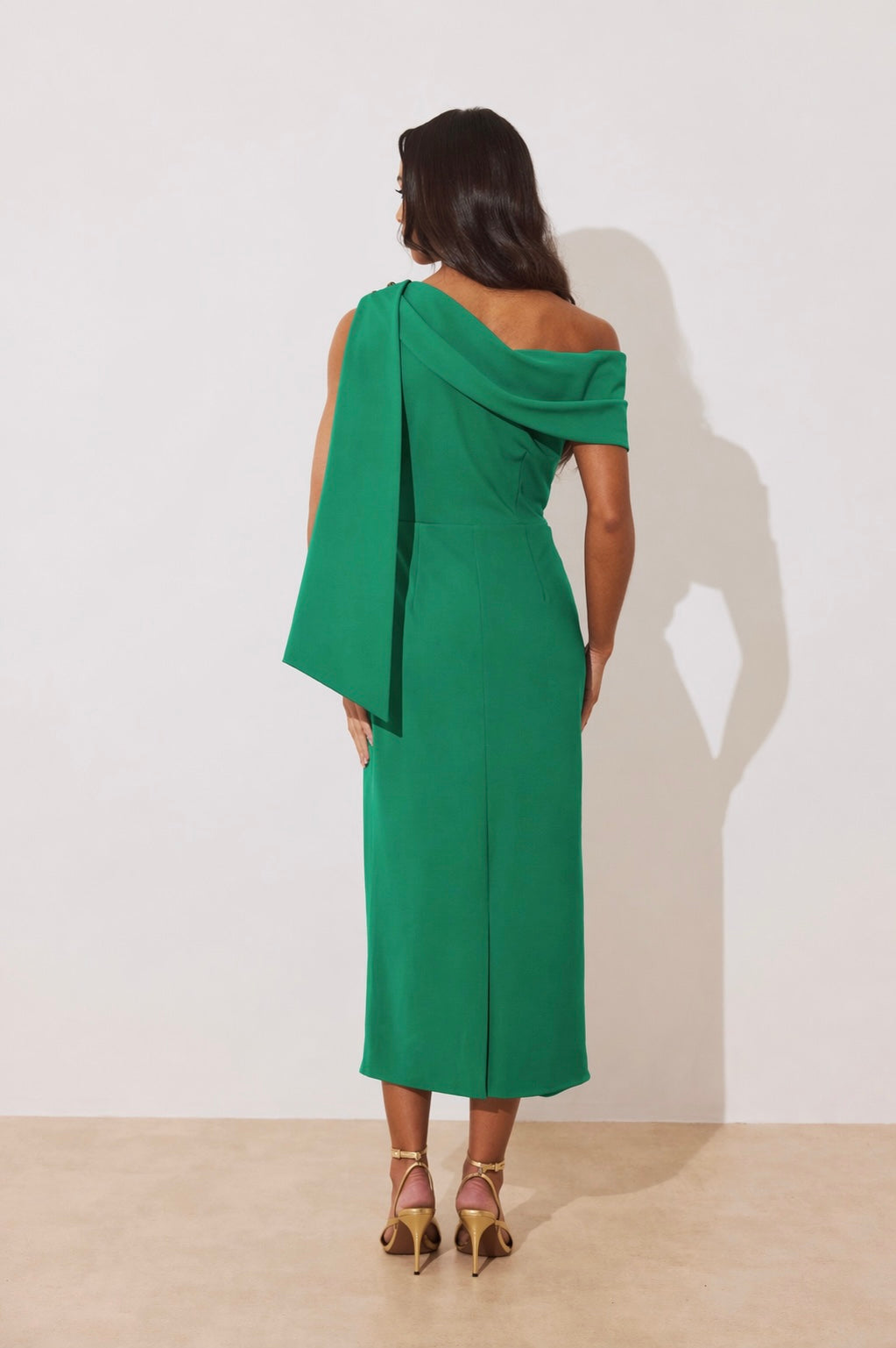 ELENI DRAPE MIDI DRESS - EMERALD GREEN