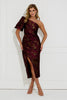 DIANA METALLIC RUCHE 1 SHOULDER DRESS - OXBLOOD