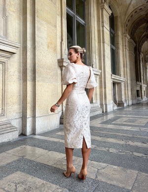 FRANCES PUFF SLEEVE METALLIC MIDI - GOLD