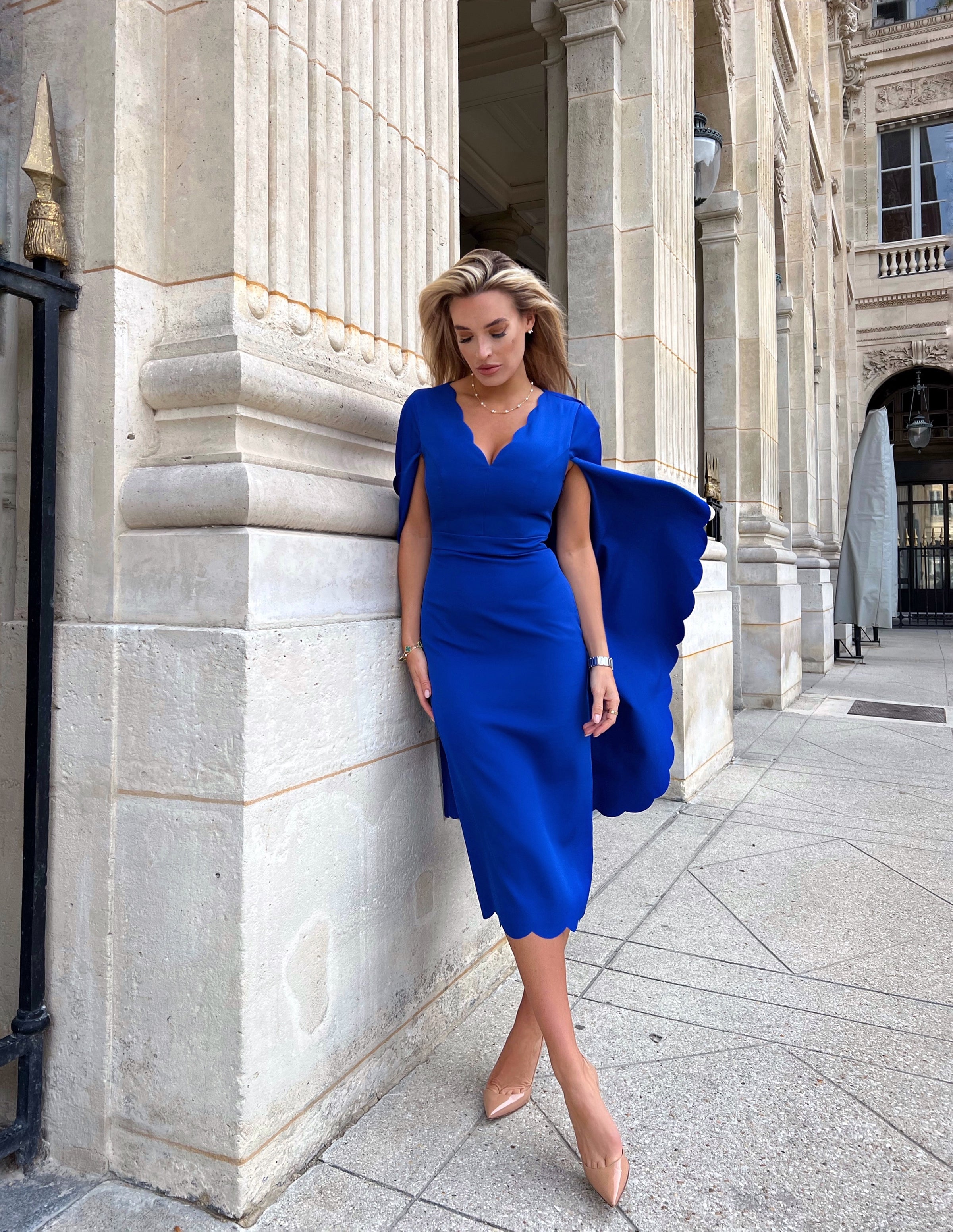 Blue scalloped dress sale