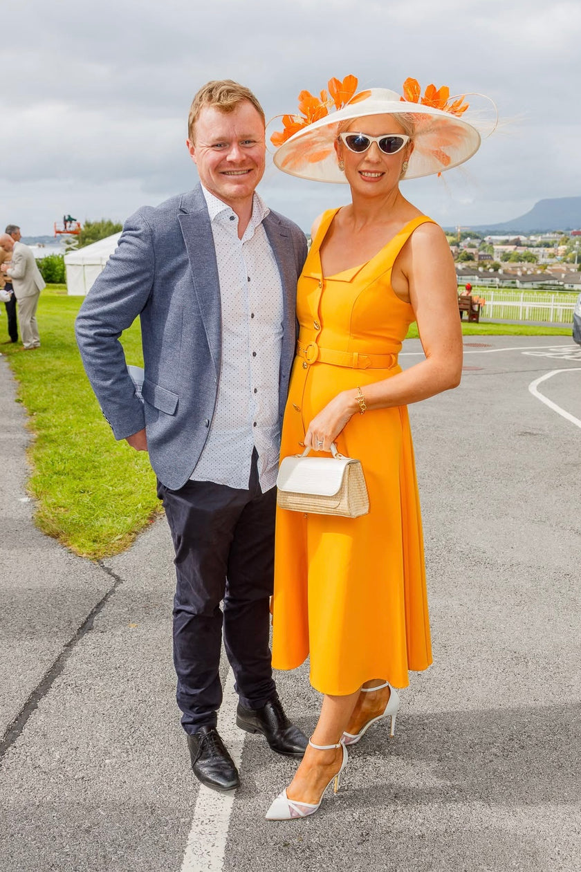 SAFFIRA BELTED FULL SKIRT MIDI DRESS - SUNSHINE ORANGE