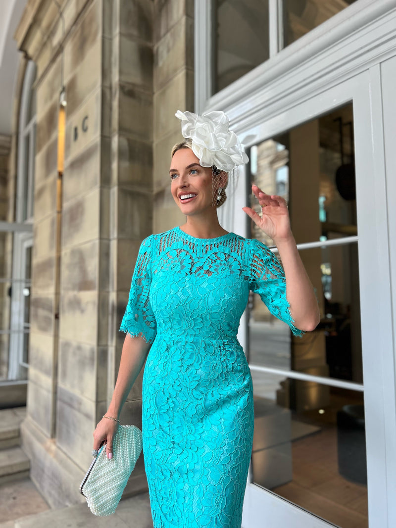 WINDSOR LACE SHEER DETAIL MIDI - TURQUOISE
