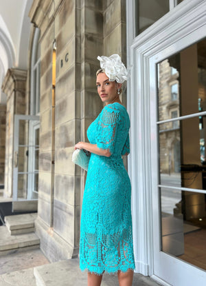 WINDSOR LACE SHEER DETAIL MIDI - TURQUOISE